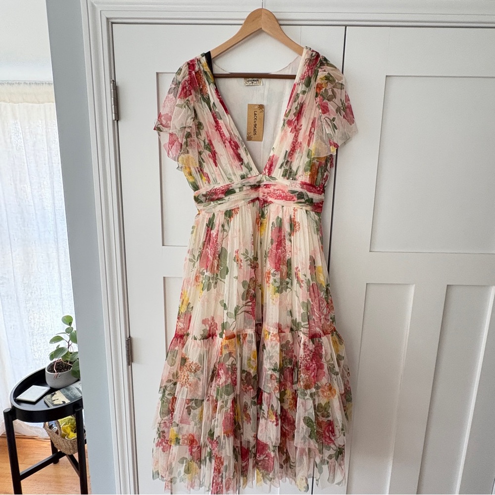 NWT Lace & Beads Madison Floral Tulle Midi Dress - bridesmaid Size UK 10